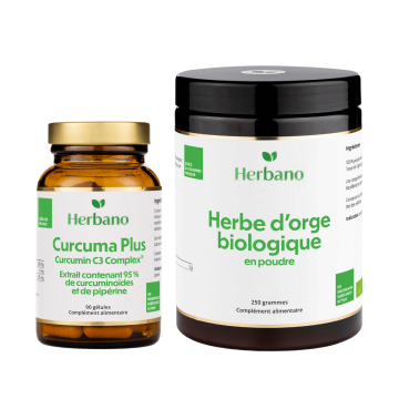 Ensemble curcuma et herbe d'orge