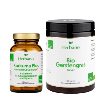 Kurkuma und Gerstengras im Set